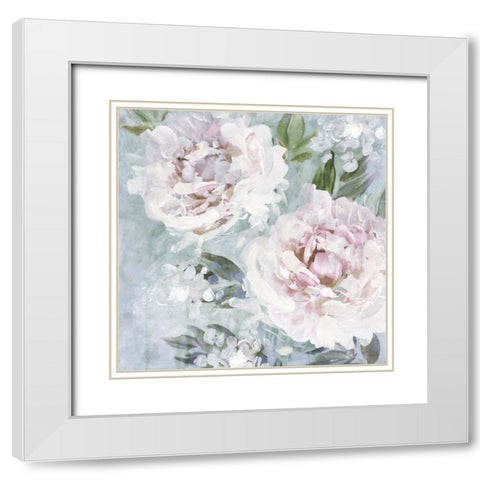 Whispering Peonies II White Modern Wood Framed Art Print with Double Matting by Blue, Nina