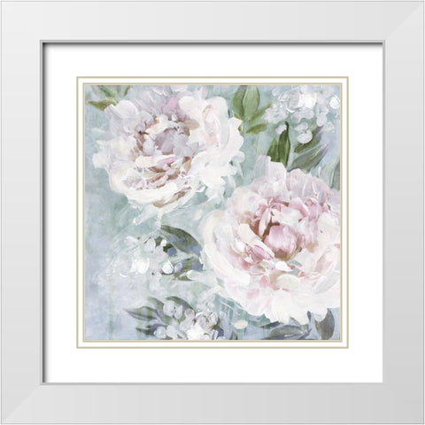 Whispering Peonies II White Modern Wood Framed Art Print with Double Matting by Blue, Nina