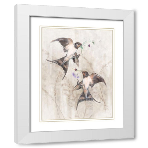 Playful Swallows II White Modern Wood Framed Art Print with Double Matting by Blue, Nina