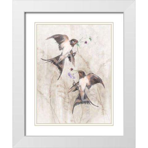 Playful Swallows II White Modern Wood Framed Art Print with Double Matting by Blue, Nina