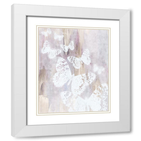 Bright White Butterflies White Modern Wood Framed Art Print with Double Matting by Blue, Nina