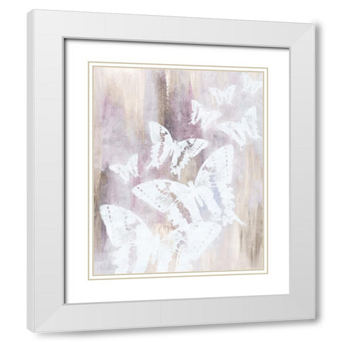 Bright White Butterflies II White Modern Wood Framed Art Print with Double Matting by Blue, Nina