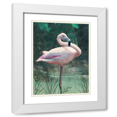 Peach Flamingo White Modern Wood Framed Art Print with Double Matting by Blue, Nina