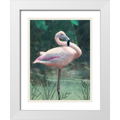 Peach Flamingo White Modern Wood Framed Art Print with Double Matting by Blue, Nina