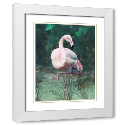 Peach Flamingo II White Modern Wood Framed Art Print with Double Matting by Blue, Nina