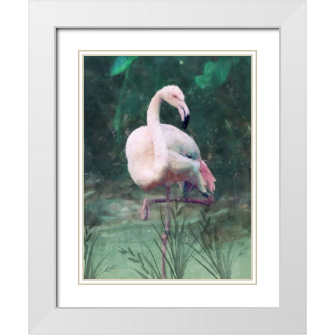 Peach Flamingo II White Modern Wood Framed Art Print with Double Matting by Blue, Nina