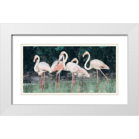 Peach Flamingo III White Modern Wood Framed Art Print with Double Matting by Blue, Nina