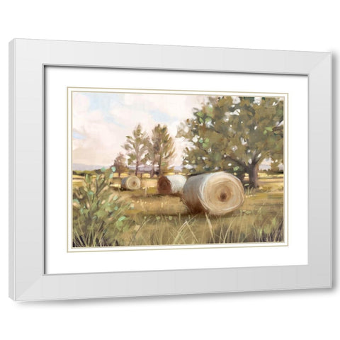 Hay Bales White Modern Wood Framed Art Print with Double Matting by Blue, Nina