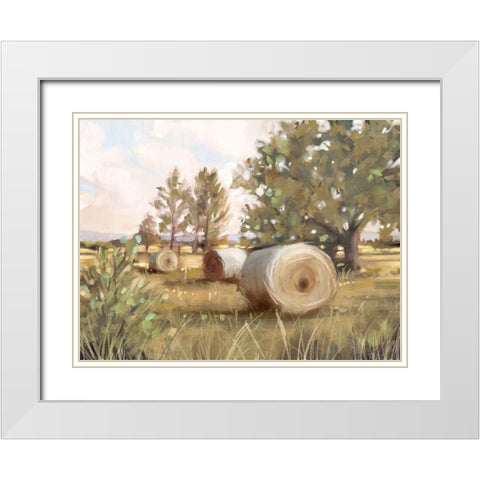 Hay Bales White Modern Wood Framed Art Print with Double Matting by Blue, Nina