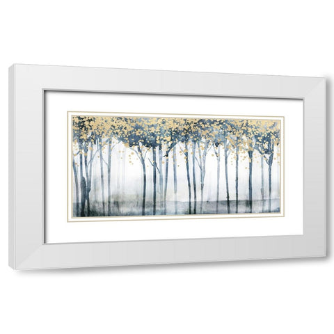 Golden Blue Trees II White Modern Wood Framed Art Print with Double Matting by Blue, Nina