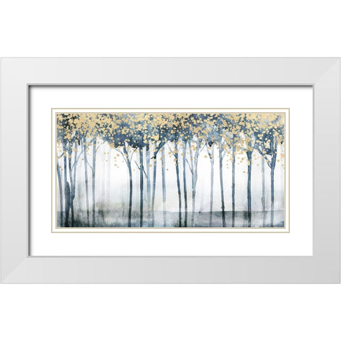 Golden Blue Trees II White Modern Wood Framed Art Print with Double Matting by Blue, Nina