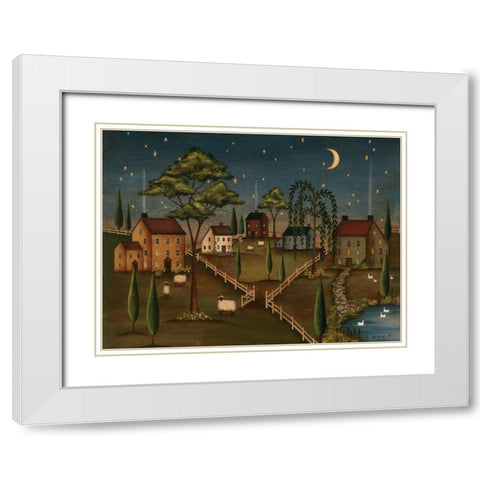 Village Night White Modern Wood Framed Art Print with Double Matting by Lewis, Kim