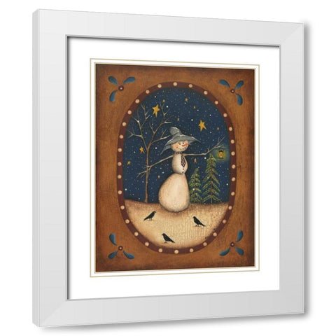 Snowman Lantern White Modern Wood Framed Art Print with Double Matting by Lewis, Kim
