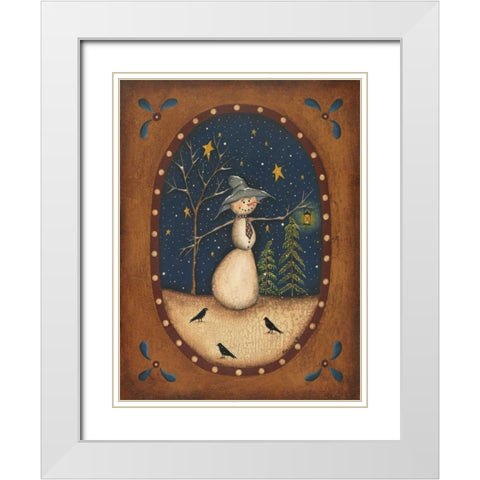 Snowman Lantern White Modern Wood Framed Art Print with Double Matting by Lewis, Kim