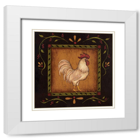 Square Rooster Right White Modern Wood Framed Art Print with Double Matting by Lewis, Kim