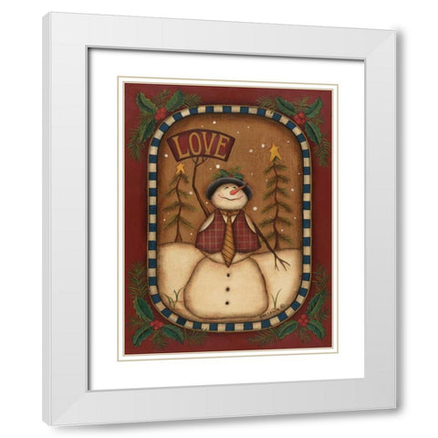 Love Snowman White Modern Wood Framed Art Print with Double Matting by Lewis, Kim