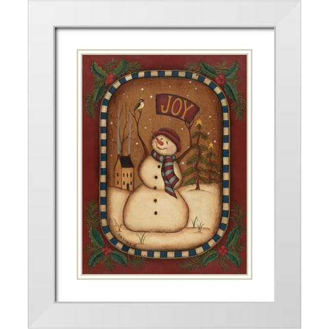 Joy Snowman White Modern Wood Framed Art Print with Double Matting by Lewis, Kim