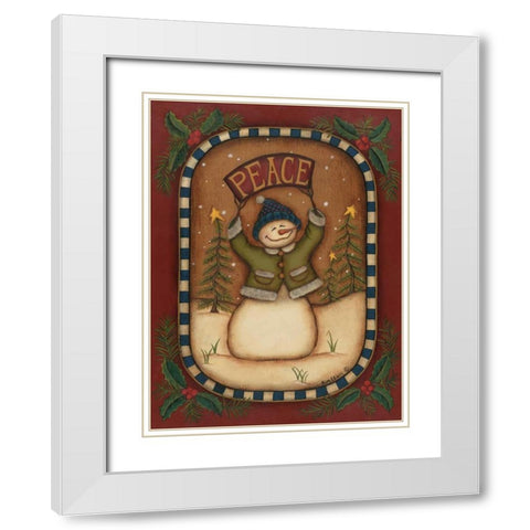 Peace Snowman White Modern Wood Framed Art Print with Double Matting by Lewis, Kim