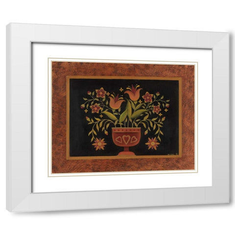 Floral with Hearts White Modern Wood Framed Art Print with Double Matting by Lewis, Kim