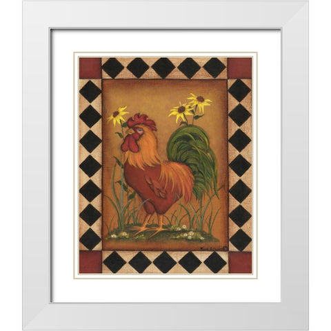 Red Rooster I White Modern Wood Framed Art Print with Double Matting by Lewis, Kim
