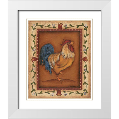 Gold Rooster White Modern Wood Framed Art Print with Double Matting by Lewis, Kim