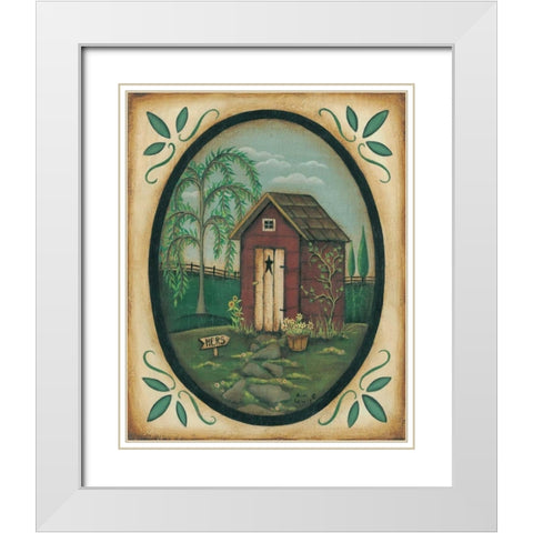 Her Outhouse White Modern Wood Framed Art Print with Double Matting by Lewis, Kim