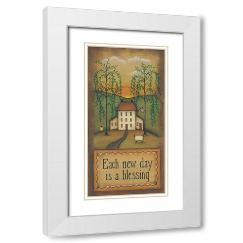 Each Day Is A New Blessing White Modern Wood Framed Art Print with Double Matting by Lewis, Kim