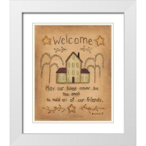 Welcome White Modern Wood Framed Art Print with Double Matting by Lewis, Kim