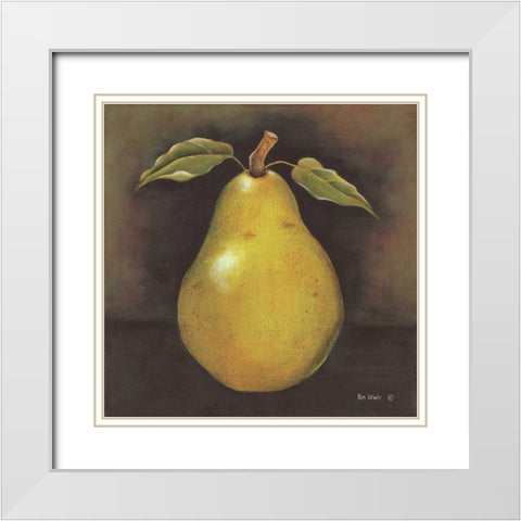 Green Pear White Modern Wood Framed Art Print with Double Matting by Lewis, Kim