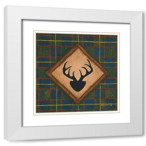 Antlers White Modern Wood Framed Art Print with Double Matting by Lewis, Kim
