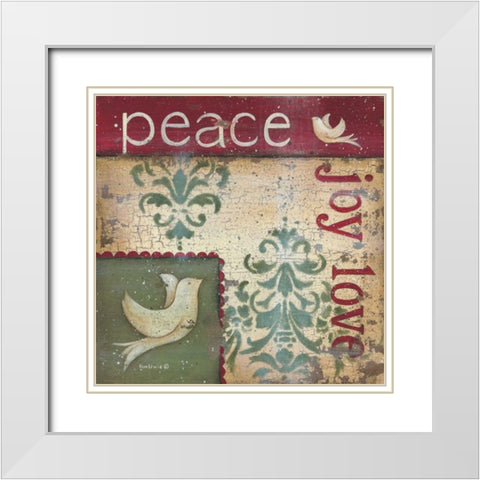 Peace Joy Love White Modern Wood Framed Art Print with Double Matting by Lewis, Kim