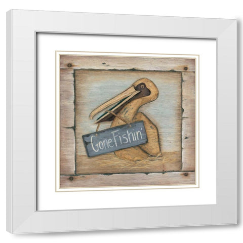 Gone Fishin White Modern Wood Framed Art Print with Double Matting by Lewis, Kim