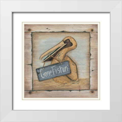 Gone Fishin White Modern Wood Framed Art Print with Double Matting by Lewis, Kim