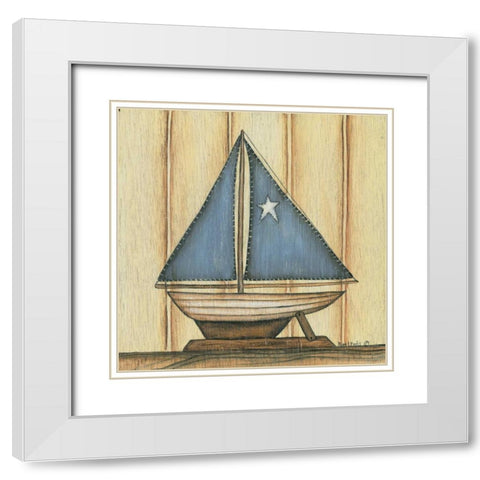 Sailboat with Star White Modern Wood Framed Art Print with Double Matting by Lewis, Kim