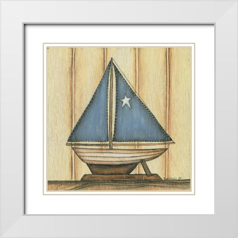 Sailboat with Star White Modern Wood Framed Art Print with Double Matting by Lewis, Kim
