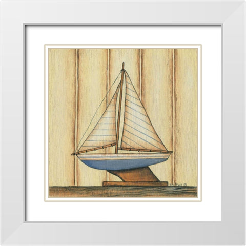 Pinstripe Boat White Modern Wood Framed Art Print with Double Matting by Lewis, Kim