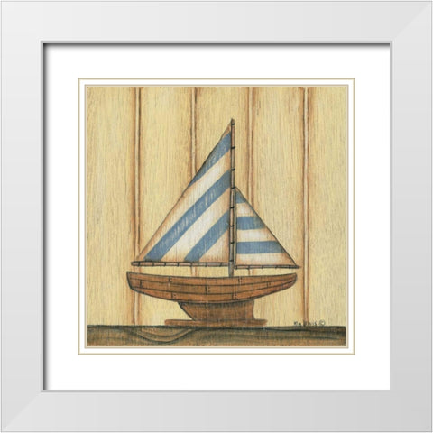 Blue Stripe Sailboat White Modern Wood Framed Art Print with Double Matting by Lewis, Kim