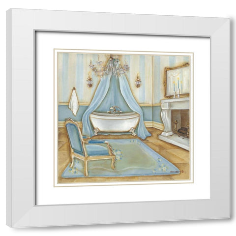 Blue Bath White Modern Wood Framed Art Print with Double Matting by Lewis, Kim