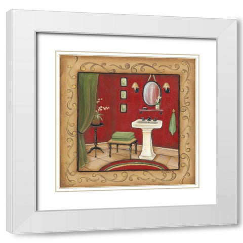 Red Bathroom Sink White Modern Wood Framed Art Print with Double Matting by Lewis, Kim