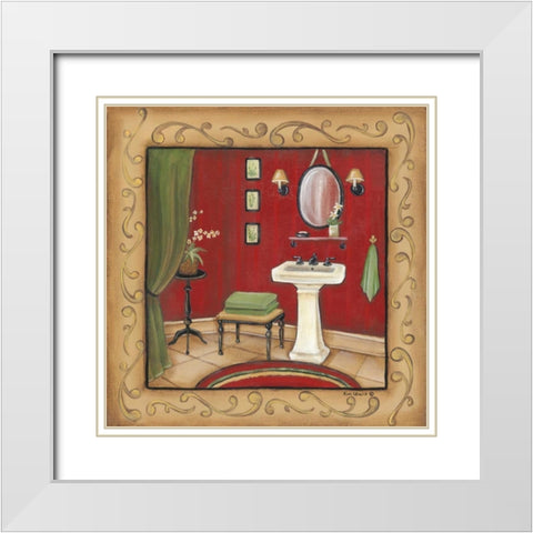 Red Bathroom Sink White Modern Wood Framed Art Print with Double Matting by Lewis, Kim