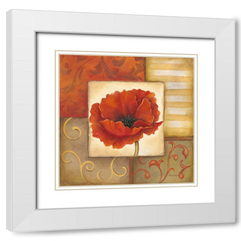 Orange Poppy I White Modern Wood Framed Art Print with Double Matting by Lewis, Kim