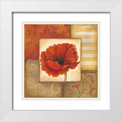 Orange Poppy I White Modern Wood Framed Art Print with Double Matting by Lewis, Kim