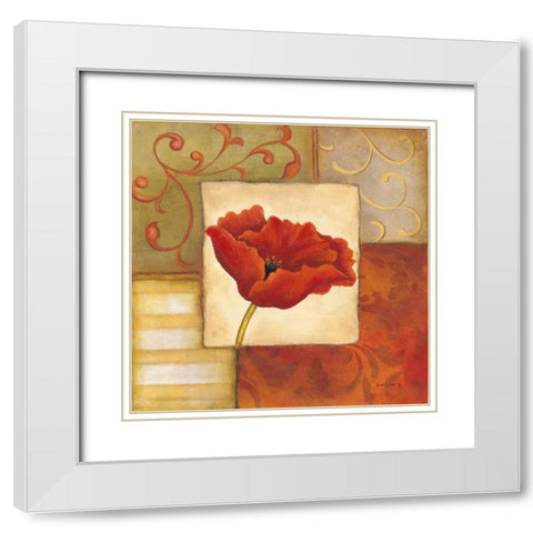 Orange Poppy II White Modern Wood Framed Art Print with Double Matting by Lewis, Kim