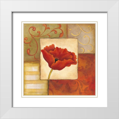 Orange Poppy II White Modern Wood Framed Art Print with Double Matting by Lewis, Kim