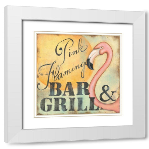 Pink Flamingo White Modern Wood Framed Art Print with Double Matting by Lewis, Kim