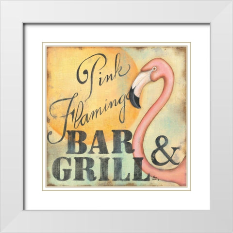 Pink Flamingo White Modern Wood Framed Art Print with Double Matting by Lewis, Kim