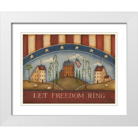 Let Freedom Ring White Modern Wood Framed Art Print with Double Matting by Lewis, Kim