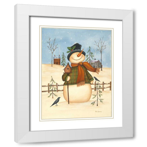 Snowman Bird House II White Modern Wood Framed Art Print with Double Matting by Lewis, Kim