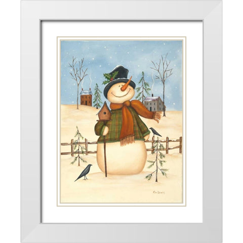 Snowman Bird House II White Modern Wood Framed Art Print with Double Matting by Lewis, Kim