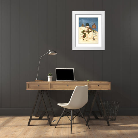Snowman Family Joy White Modern Wood Framed Art Print with Double Matting by Lewis, Kim